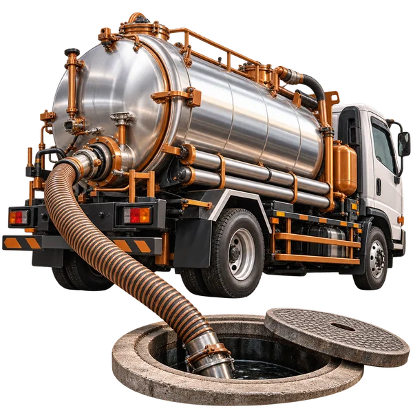 Septic tank siphoning using a vacuum tanker truck