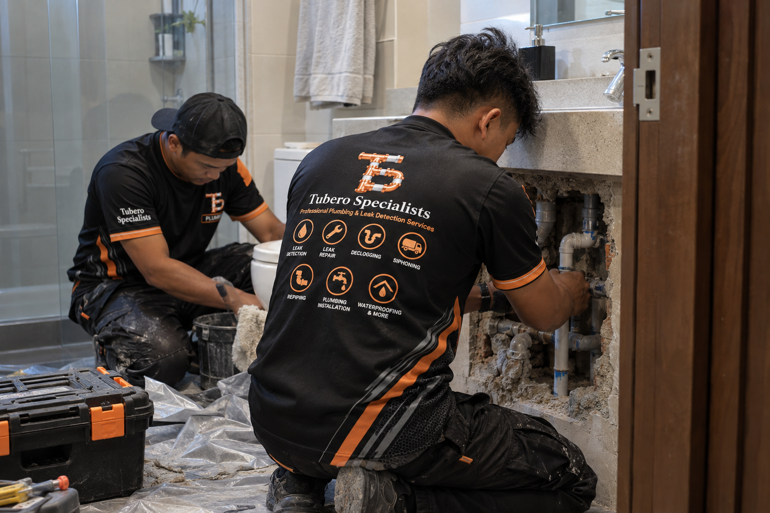 Tubero Specialists plumber performing water pipe repair
